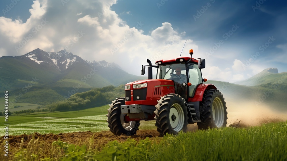Farmer at Work: Plowing the Field at Sunset. Generative ai Farmer at Work: Plowing the Field at Sunset. Generative ai