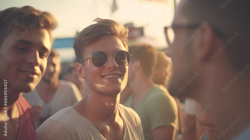lively bar scene, young handsome attractive man close, smiling, laughing, enjoying, fictional location lively bar scene, young handsome attractive man close, smiling, laughing, enjoying, fictional location
