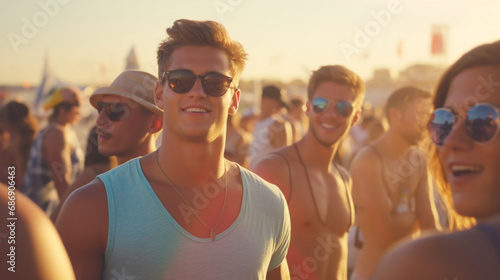 lively bar scene, young handsome attractive man close, smiling, laughing, enjoying, fictional location