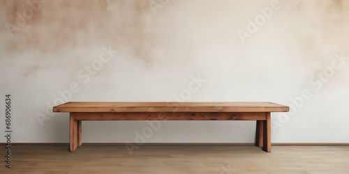 Minimalist Wooden Table against White Background. Generative ai © Scrudje