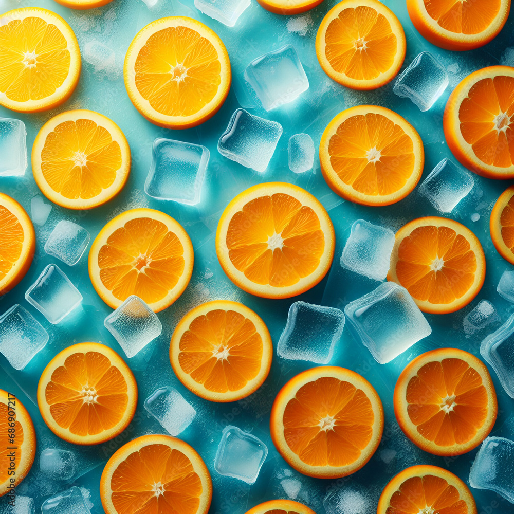 Fresh Fruity Citrus Sparking Orange Fruit Juice Cut Slice Garnish Euphoria with Water Ice Cubes on a Pastel Aqua Blue Table Bar Counter Background for Summer Pool Splash Pour Party Main Squeeze Drink Fresh Fruity Citrus Sparking Orange Fruit Juice Cut Slice Garnish Euphoria with Water Ice Cubes on a Pastel Aqua Blue Table Bar Counter Background for Summer Pool Splash Pour Party Main Squeeze Drink