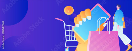 Festive Shopping E-Commerce Online Shopping People Flat Vector Concept Operation Hand Drawn Illustration
