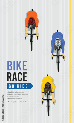 Great elegant vector editable bicycle race poster from birdeye or top view background design best for your championship community event	 photo
