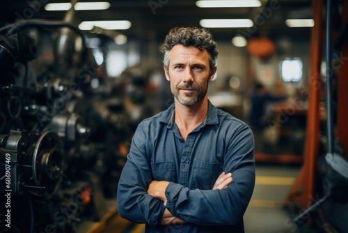 Confident Industrial Worker in a Machinery Workshop

