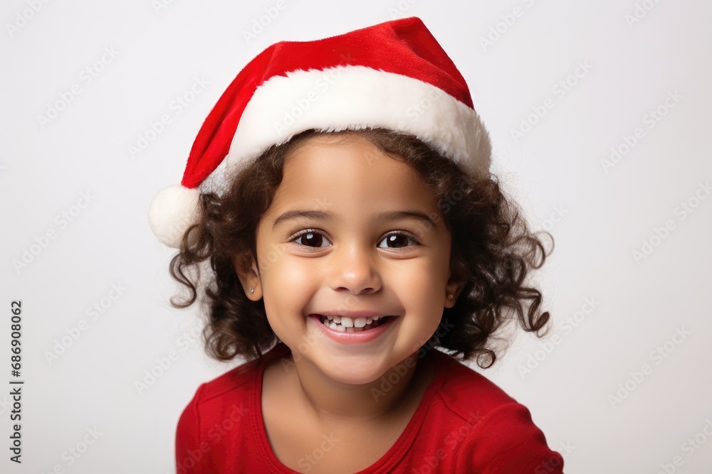 Child in Santa hat laughing joyfully Child in Santa hat laughing joyfully