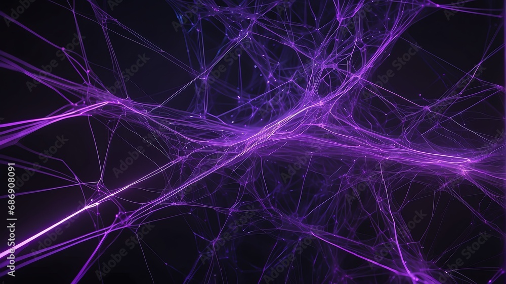 Neon purple lighting background with a neural network of lines and connections from Generative AI