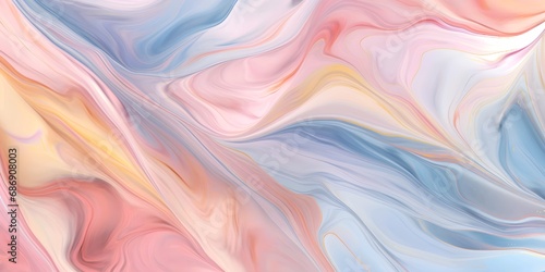 Abstract pastel marble pattern background with smooth wavy lines in soft pink, blue, and yellow tones.