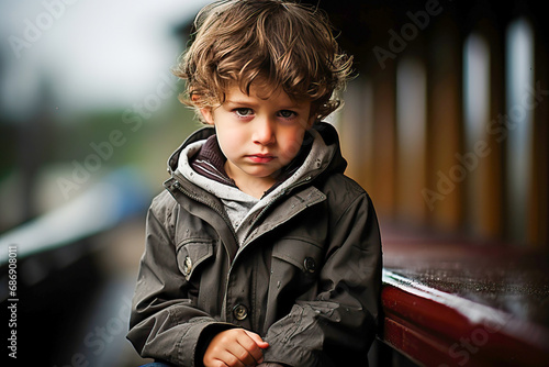 Grieving child with a sad e...