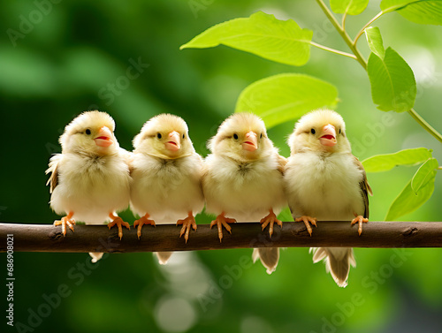 Bird family on a branch