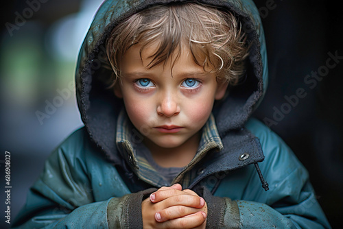 Grieving child with a sad e...