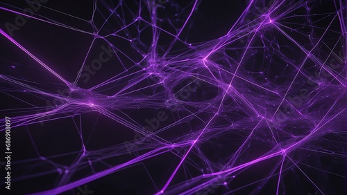 Neon purple lighting background with a neural network of lines and connections from Generative AI © sevenSkies