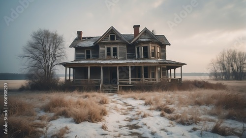 Old abandoned house on winter from Generative AI © sevenSkies