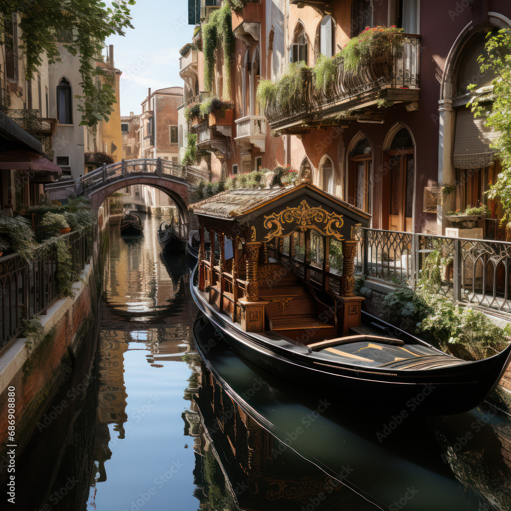 Venetian Serenade: Ornate Gondola in Ancient Canals