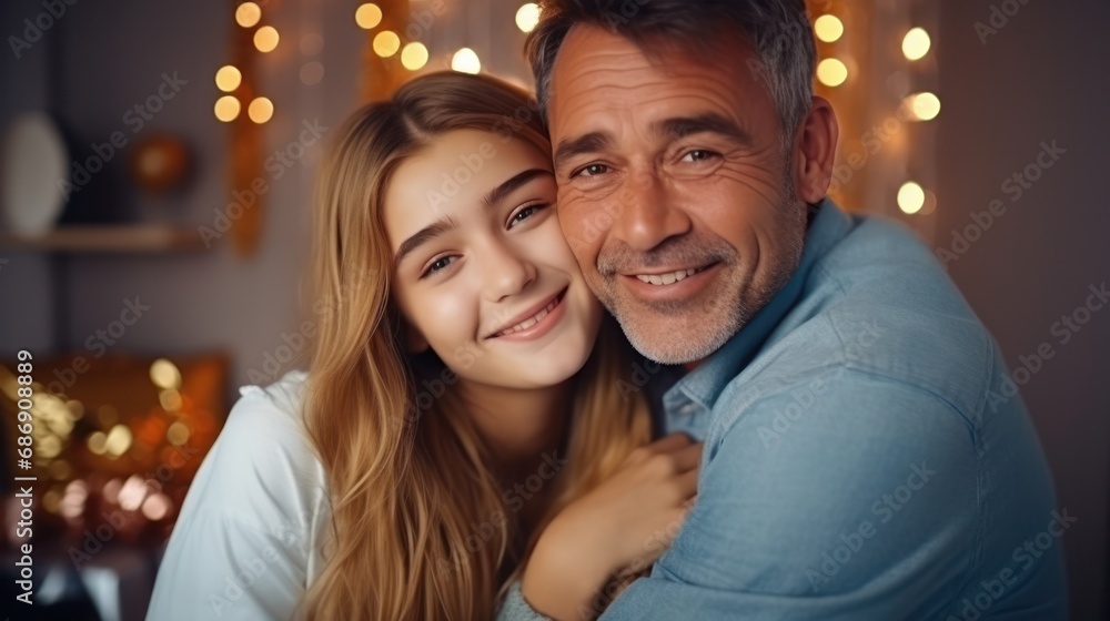 father day, cute teen girl hugging mature middle age dad. Love, kiss, care, happy smile enjoy family time. celebrate special occasion, happy birthday, merry Christmas. special day father day, cute teen girl hugging mature middle age dad. Love, kiss, care, happy smile enjoy family time. celebrate special occasion, happy birthday, merry Christmas. special day