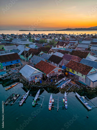 fisherman village Bungin island aerial view photo
