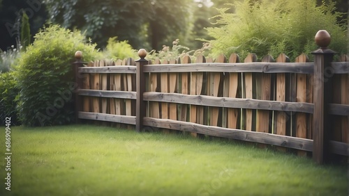 Wooden fence on the garden from Generative AI