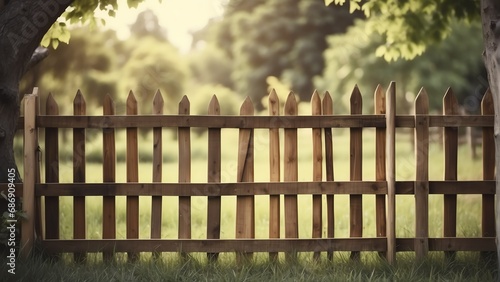 Wooden fence on the garden from Generative AI