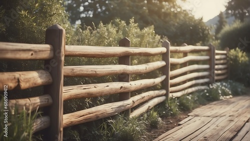 Wooden fence on the garden from Generative AI