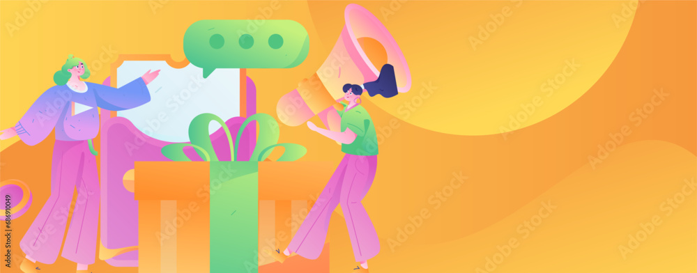 Fototapeta premium Festive Shopping E-Commerce Online Shopping People Flat Vector Concept Operation Hand Drawn Illustration 