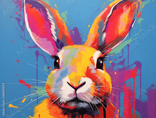 A Pop Art Acrylic Style Painting of a Rabbit with Vibrant Colors
