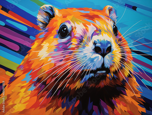 A Pop Art Acrylic Style Painting of a Beaver with Vibrant Colors photo