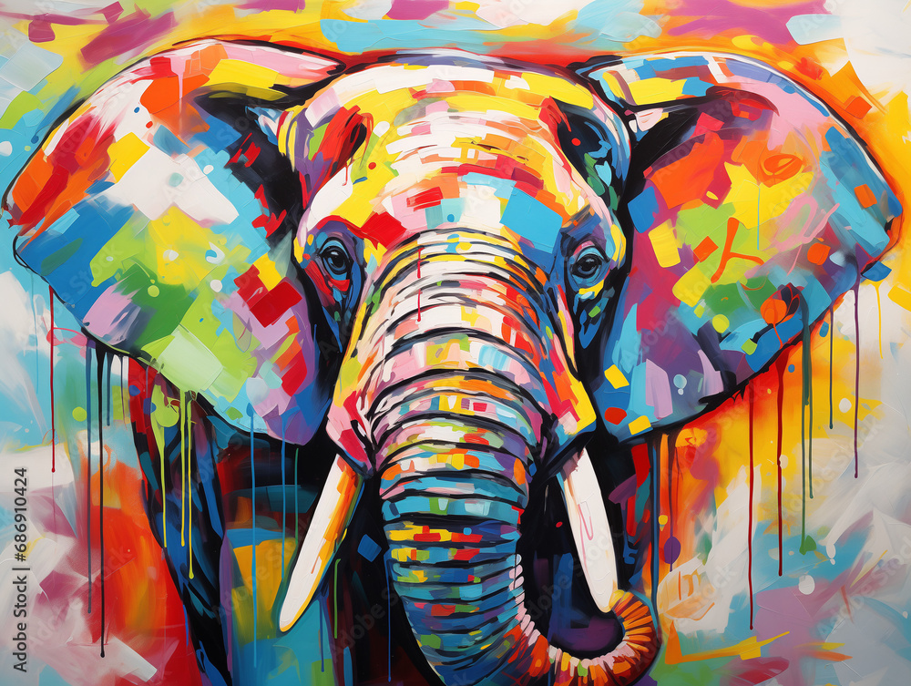 A Pop Art Acrylic Style Painting of a Elephant with Vibrant Colors