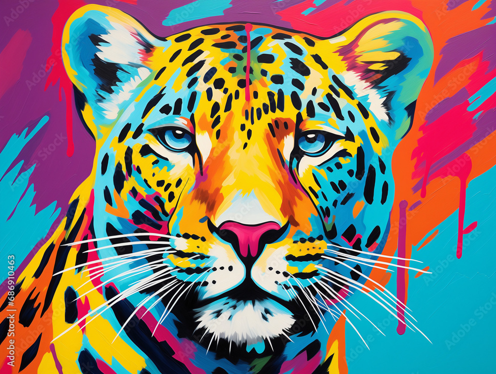 A Pop Art Acrylic Style Painting of a Cheetah with Vibrant Colors