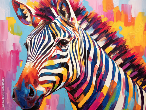 A Pop Art Acrylic Style Painting of a Zebra with Vibrant Colors
