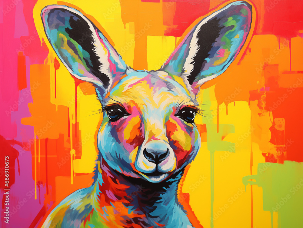 A Pop Art Acrylic Style Painting of a Kangaroo with Vibrant Colors