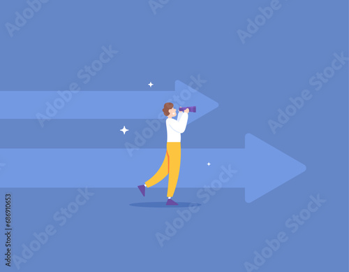The concept of vision. see and look for opportunities for success. outlook or insight into the future. visionary leaders. A visionary uses a telescope. flat illustration concept design. graphic