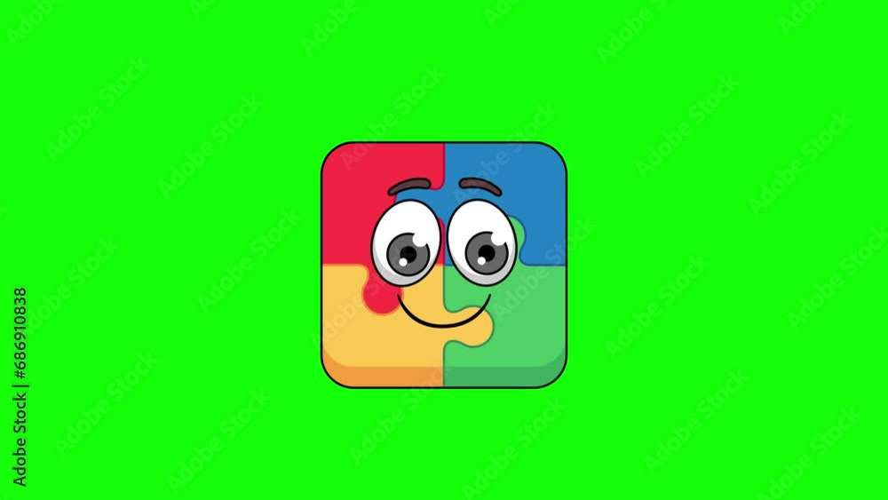 puzzle emoticon emoji with a face savoring food, cartoon animation puzzle emoticon emoji with a face savoring food, cartoon animation