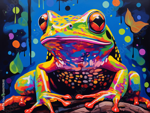 A Pop Art Acrylic Style Painting of a Frog with Vibrant Colors
