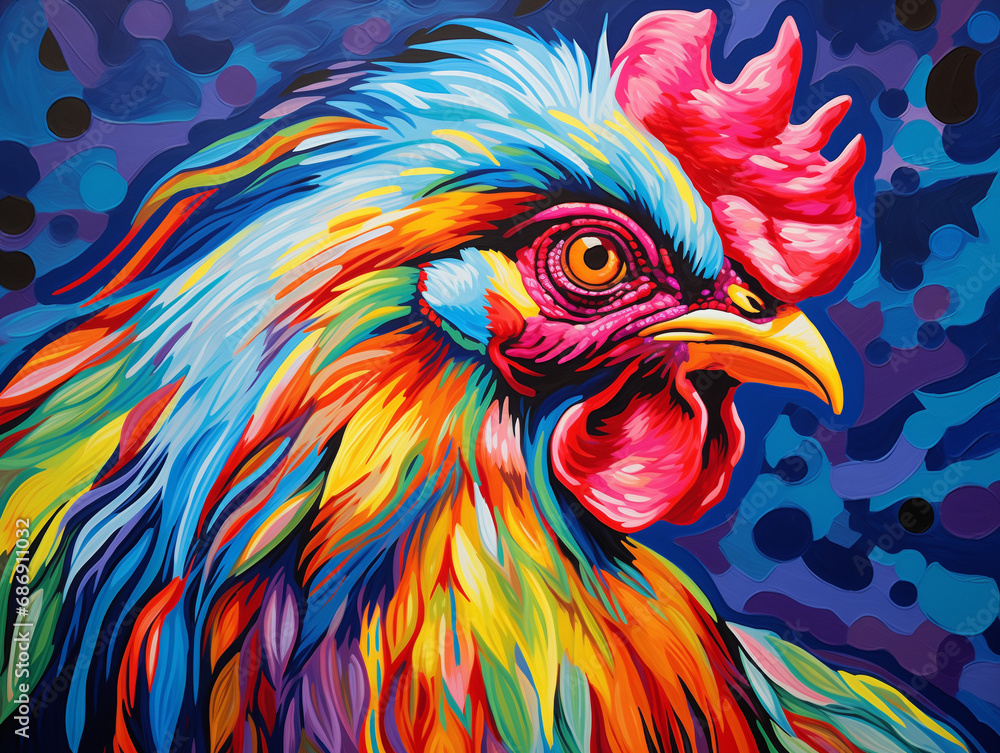 A Pop Art Acrylic Style Painting of a Chicken with Vibrant Colors