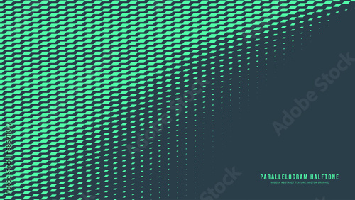 Parallelogram Halftone Vector Dynamic Radial Border Eye Catching Abstract Background. Modern Half Tone Striking Pattern Conceptual Turquoise Texture. Speed Effect Abstraction Teal Green Wallpaper