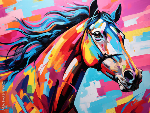 A Pop Art Acrylic Style Painting of a Horse with Vibrant Colors