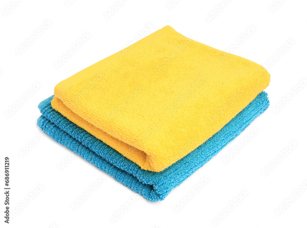 Two colorful terry towels isolated on white Two colorful terry towels isolated on white