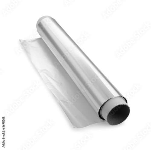 One roll of aluminum foil isolated on white