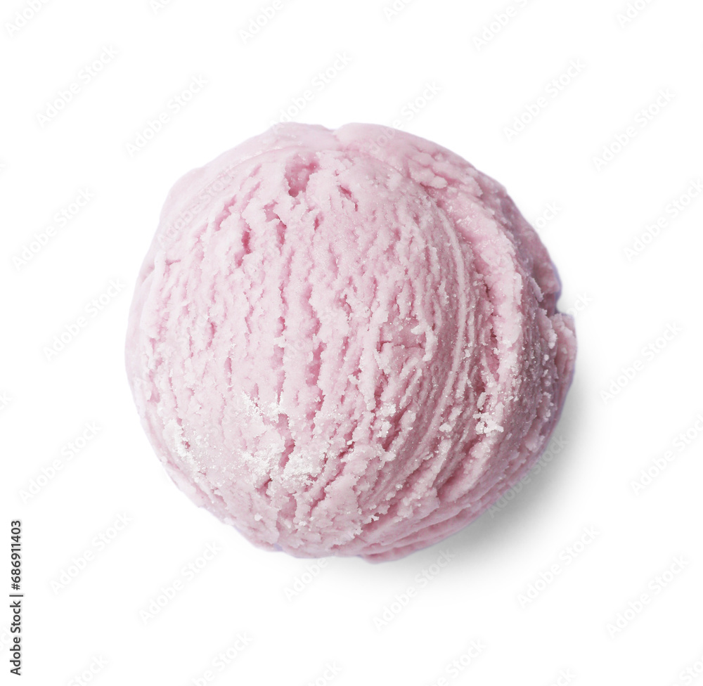 Scoop of tasty ice cream isolated on white, top view Scoop of tasty ice cream isolated on white, top view