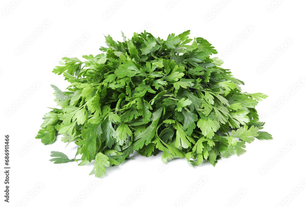 Heap of chopped parsley leaves isolated on white Heap of chopped parsley leaves isolated on white