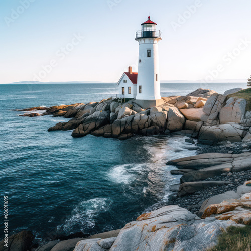 Stark Beauty: Old Lighthouse on Rocky Coast © Sekai