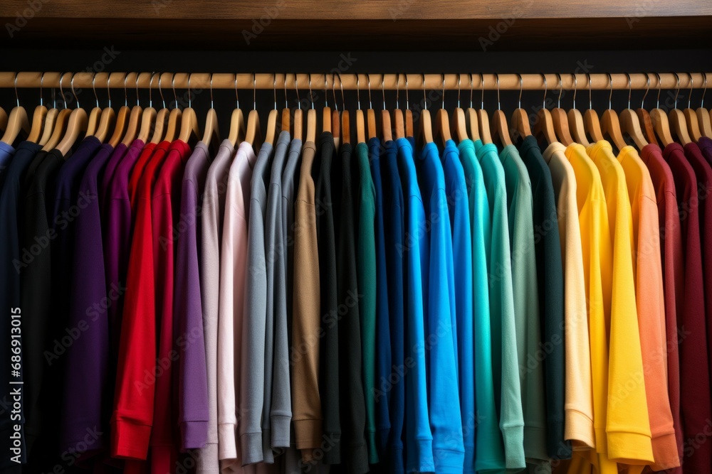 Collection of clothes. Sale and Black Friday concept. Background with selective focus and copy space Collection of clothes. Sale and Black Friday concept. Background with selective focus and copy space