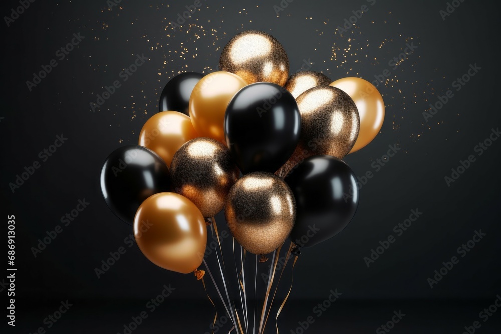 Festive inflatable balloons, black friday concept. Background with selective focus and copy space Festive inflatable balloons, black friday concept. Background with selective focus and copy space