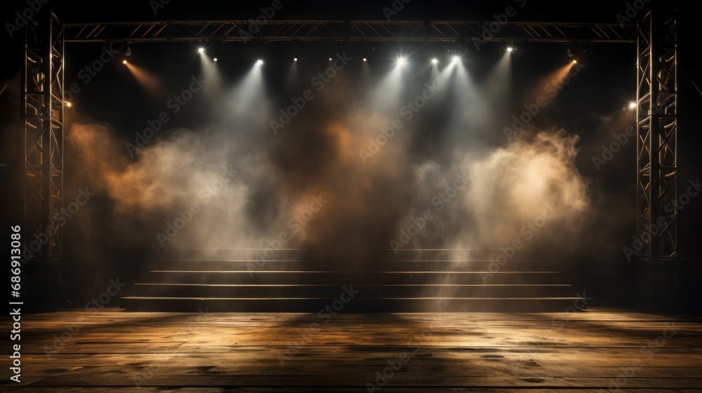 Stadium arena with concert lights. Background with selective focus and copy space