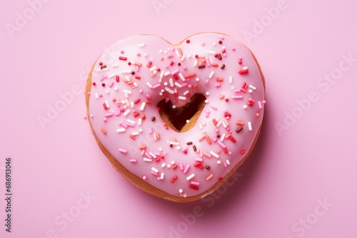 Donut in the shape of a heart. Background with selective focus and copy space