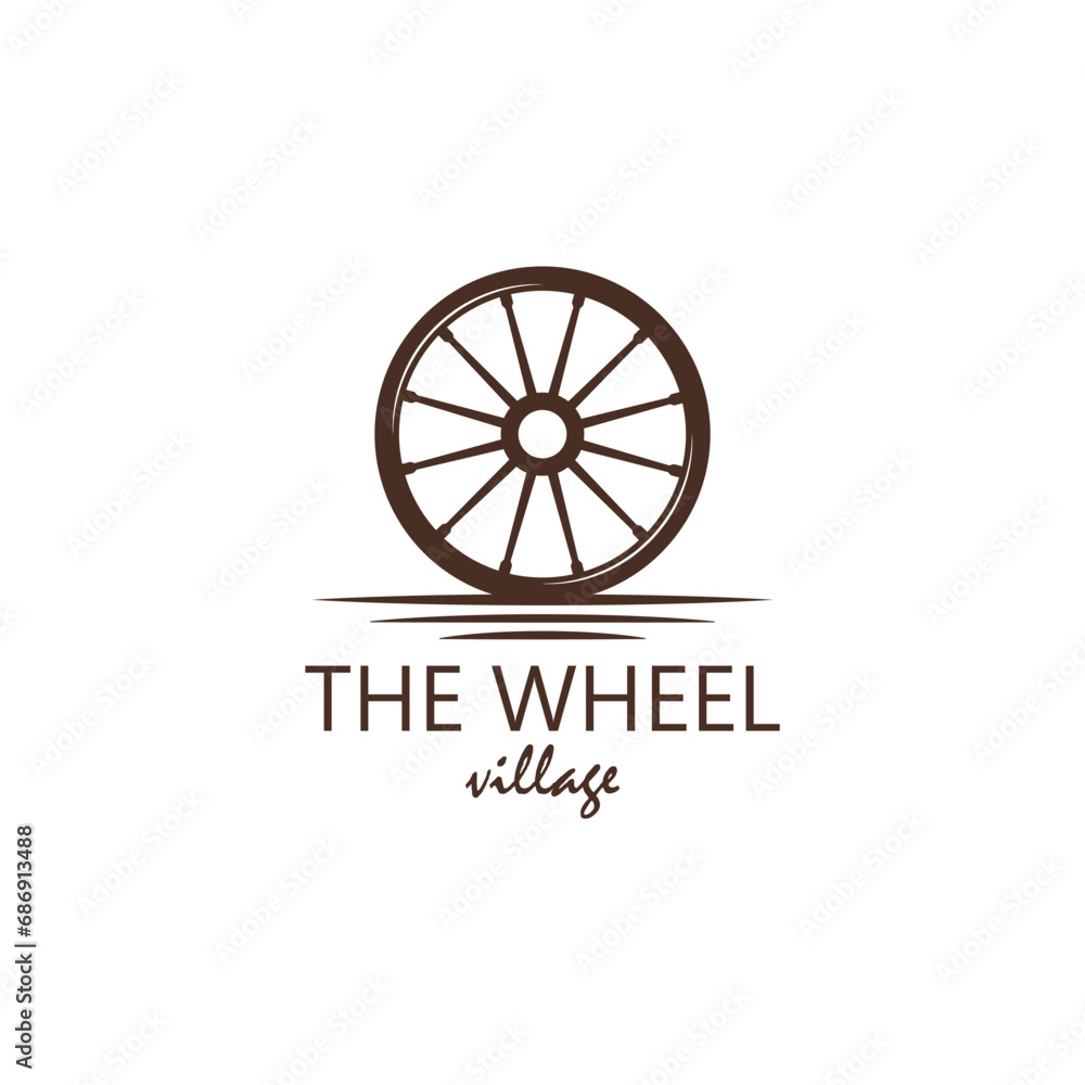 Fototapeta premium Cart wheel vehicle traditional logo design, farming wagon wood, cart wood rustic, traditional cart design.