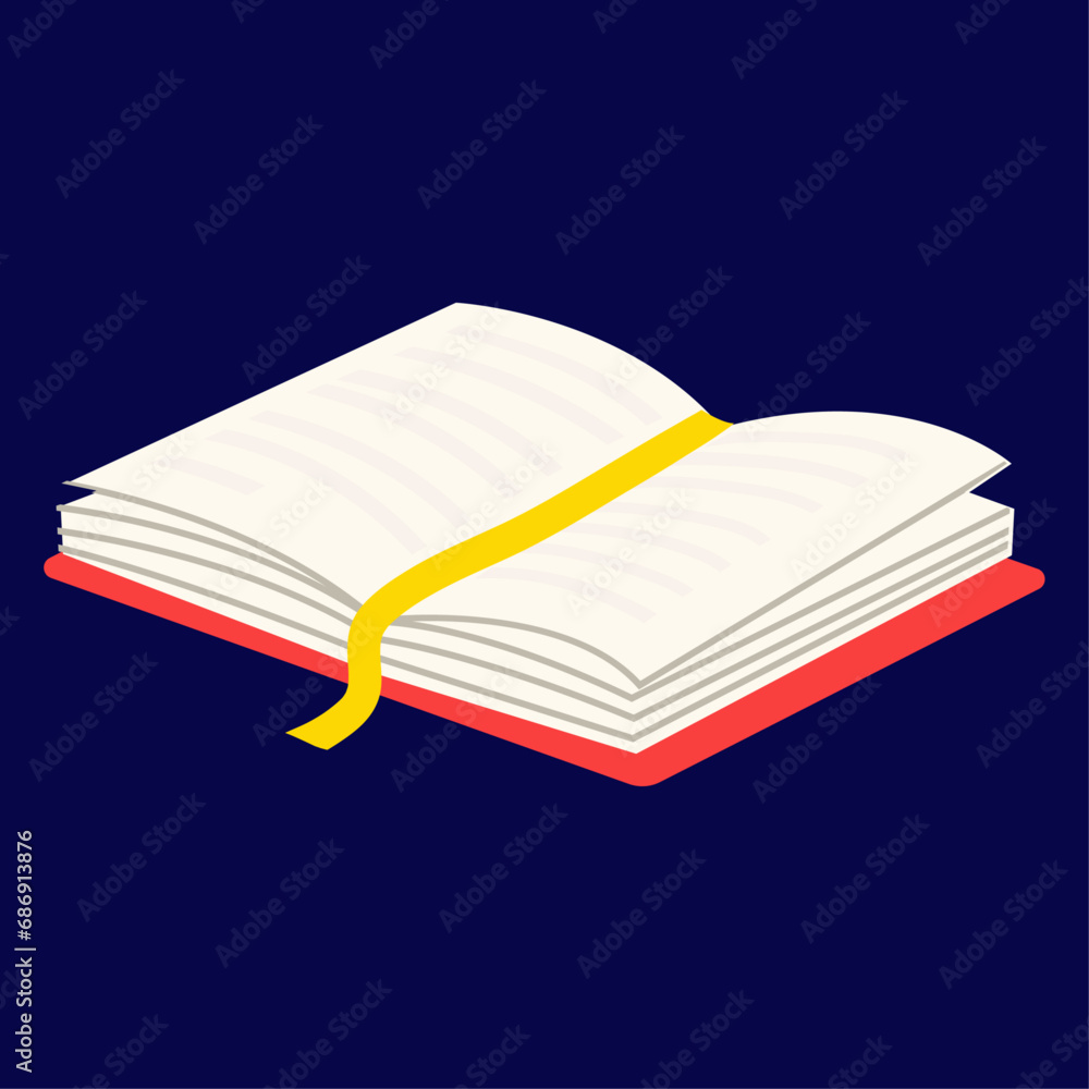 Vector textbooks with bookmarks and page on blue background