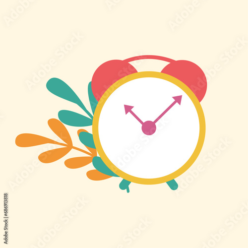 Vector organic flat spring time change illustration with clock and flowers