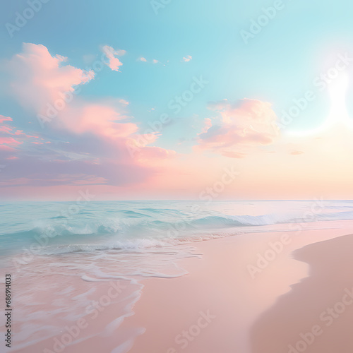 a minimalist beach at dawn with soft pastel hues © Cao