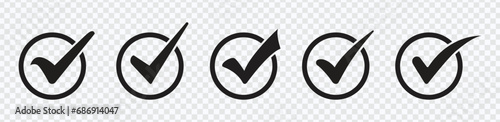"Black Check Mark Icon Set: Sleek and Professional Circle Tick Approved Symbols"