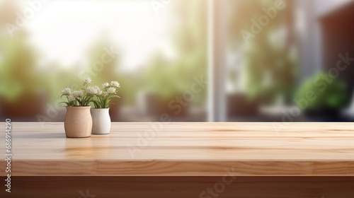 Wooden table on blurred kitchen bench background  Advertisement  Print media  Illustration  Banner  for website  copy space  for word  template  presentation